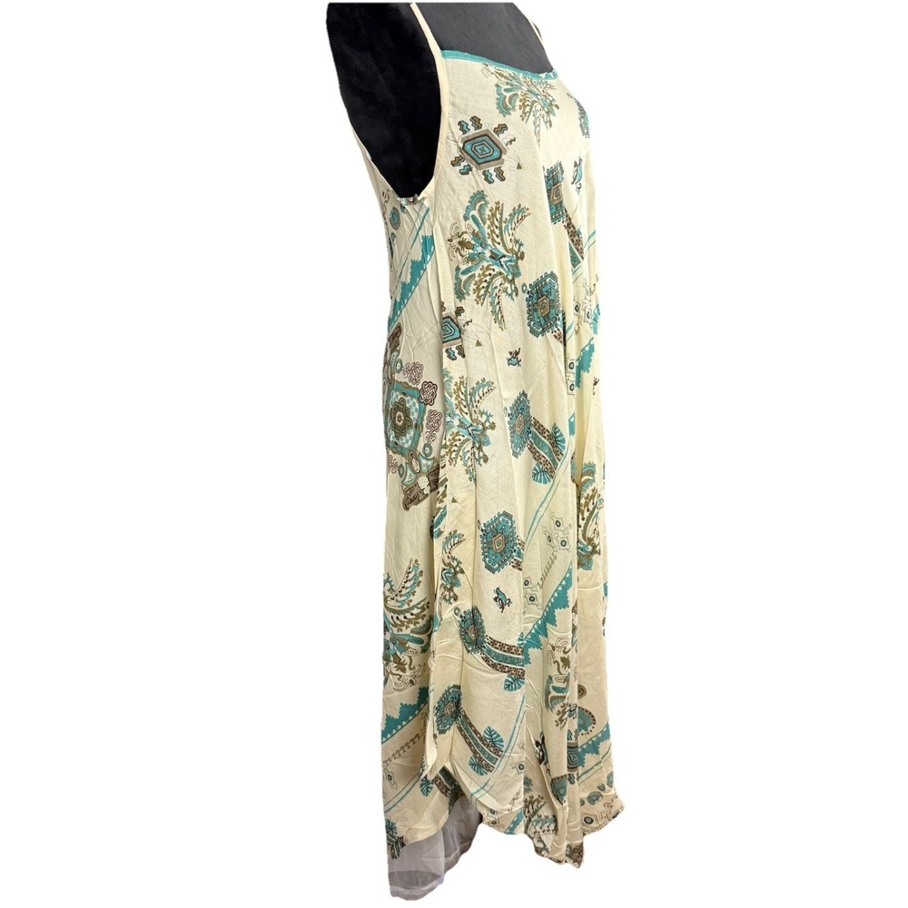 NWT Rhea Boho Western Umbrella Dress One Size Rayon Turquoise Handmade India OS - Picture 4 of 11